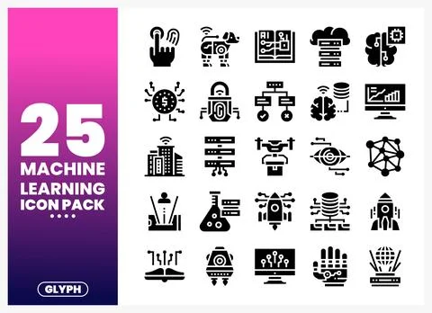 Machine Learning Glyph Icons Illustrazione stock