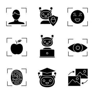 Machine learning glyph icons set 스톡 일러스트