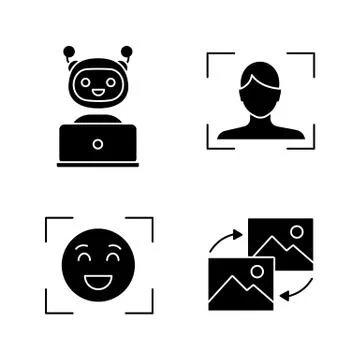 Machine learning glyph icons set Stock Illustration