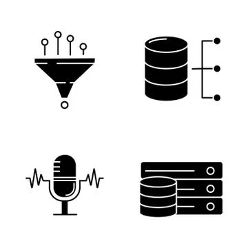 Machine learning glyph icons set Stock Illustration