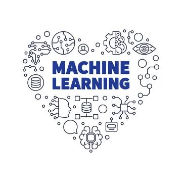 Machine Learning heart line banner. ML Technology concept thin line banner 스톡 일러스트