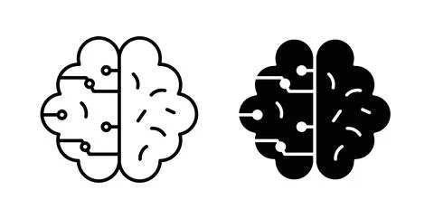 Machine learning icon collection in black, Line icons, flat symbols Stock Illustration