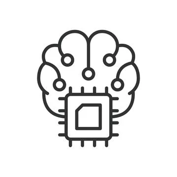 Machine learning icon in line design. ML brain chip, artificial intelligence Illustrazione stock
