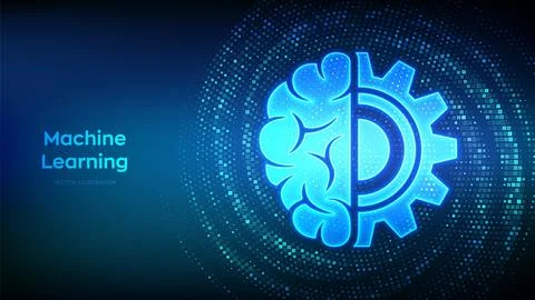 Machine learning icon made with binary code. AI Artificial Intelligence. Deep Stock Illustration