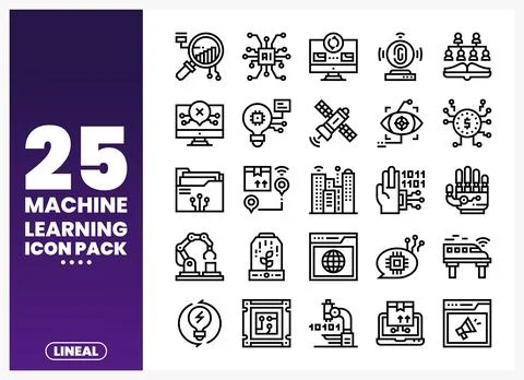 Machine Learning Icon Pack with AI. Robotics. Data Analysis. and Futuristic.. イラスト素材
