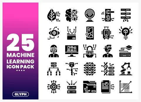 Machine Learning Icon Pack with AI. Data Science. and Technology Elements Stock Illustration