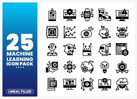 Machine Learning Icon Pack for AI and Tech Innovations Stock Illustration