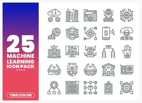 Machine Learning Icon Pack with AI. Robot. Cloud. Network and VR elements イラスト素材