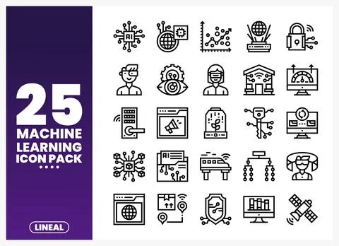 Machine Learning Icon Pack AI Technology and Data Icons 스톡 일러스트