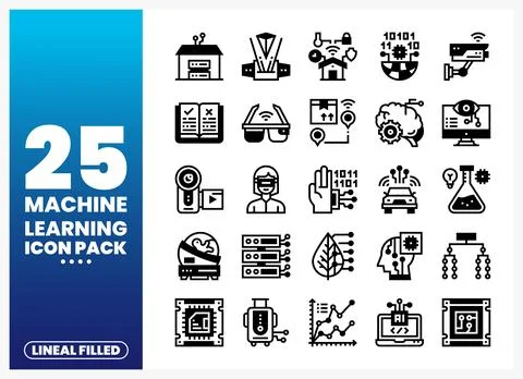 Machine learning icon pack with AI. technology. and data science concepts Stock Illustration