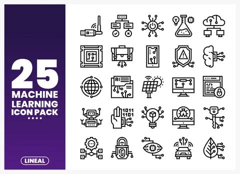 Machine learning icon pack conceptual icons in a clean. modern style. Illustrazione stock