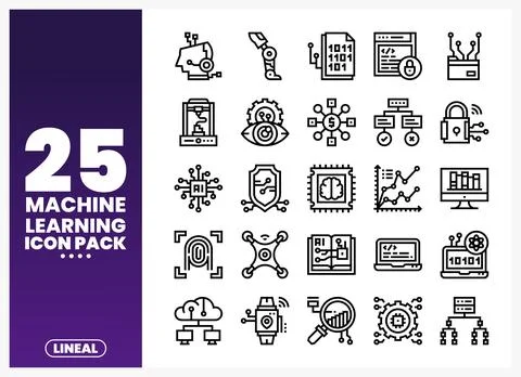 Machine learning icon pack features lineal graphic elements for technology .. Stock-Illustration