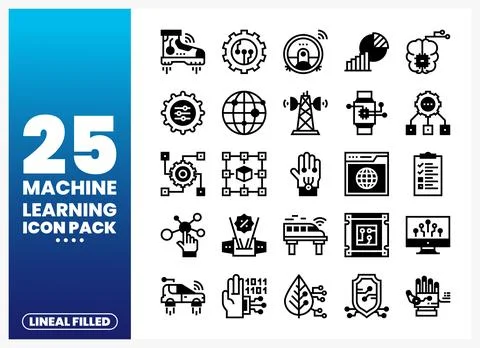 Machine Learning Icon Pack featuring lineal filled icons for digital techno.. Illustration