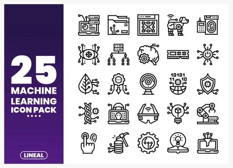 Machine learning icon pack featuring technology concepts on a white backgroun Stock Illustration