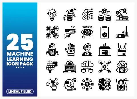 Machine Learning Icon Pack on Gradient Background Stock Illustration