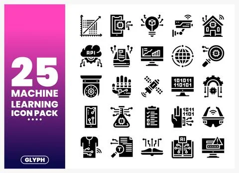 Machine learning icon pack with graphic elements for digital technology con.. イラスト素材