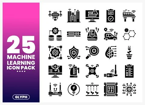 Machine Learning Icon Pack with Icons Stock Illustration