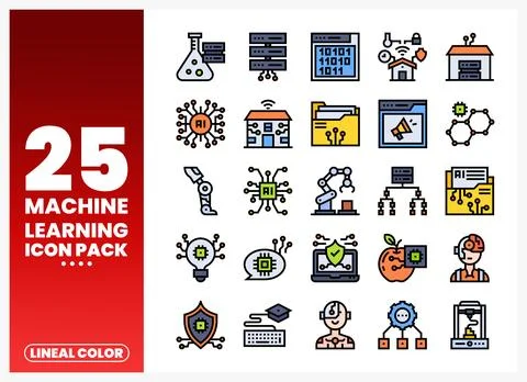 Machine Learning Icon Pack with lineal color icons for AI and technology Stock-Illustration