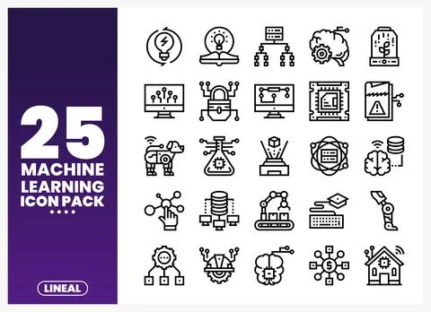 Machine Learning Icon Pack of Lineal Vector Graphics for Technology Stock Illustration