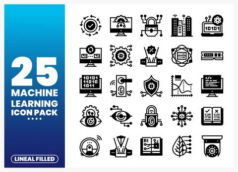 Machine Learning icon pack with lineal filled icons. digital graphics for t.. Stock Illustration