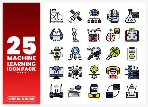 Machine Learning Icon Pack Lineal Color Icons for AI and Technology Stockillustratie