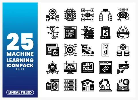 Machine Learning Icon Pack Lineal Filled Icons for AI and Tech Illustrazione stock