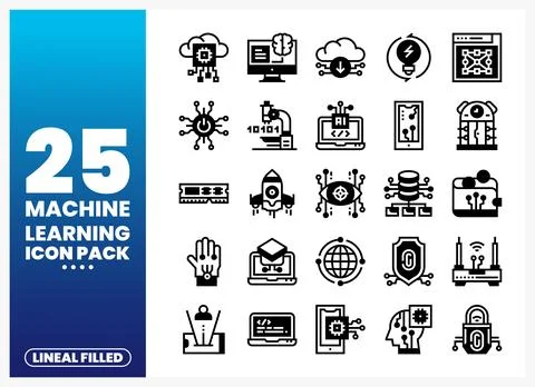 Machine learning icon pack with lineal filled illustrations for technology .. Stock Illustration