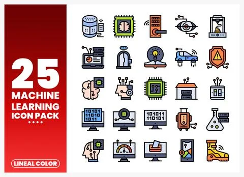 Machine Learning Icon Pack Set featuring AI. Brain. and Technology Graphics Ilustração Stock
