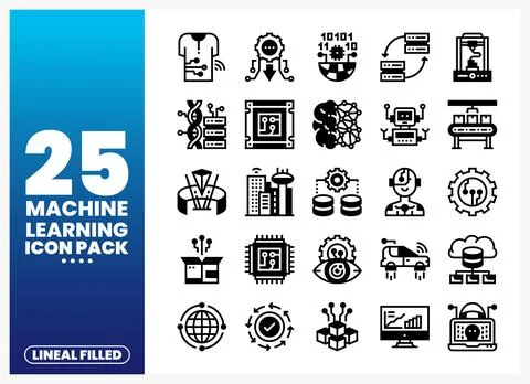 Machine learning icon pack showcasing lineal filled graphics with abstract .. Stock Illustration
