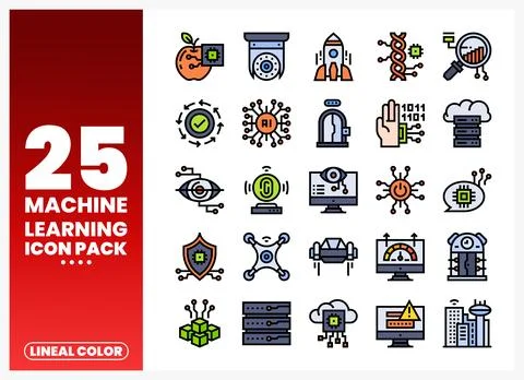 Machine Learning Icon Pack showcasing lineal color icons representing AI an.. Stock-Illustration
