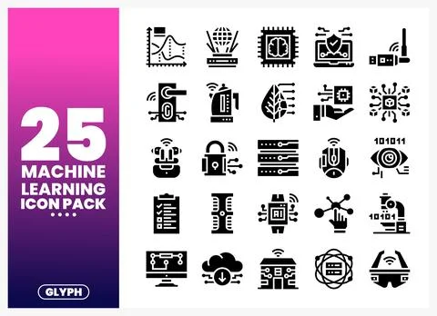 Machine Learning Icon Pack showcasing artificial intelligence and data conc.. Stock Illustration