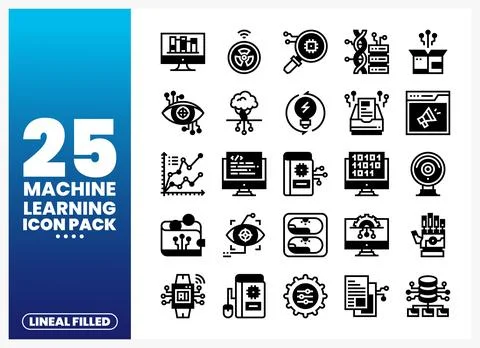Machine Learning Icon Pack showing AI. Data. and Technology concepts イラスト素材