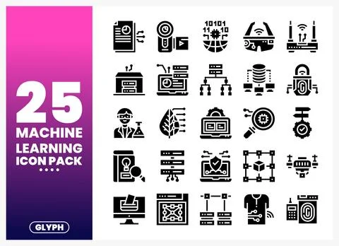 Machine learning icon pack with technology and data symbols on white backgrou イラスト素材