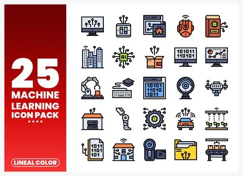 Machine Learning Icon Pack for Technology and AI Development Ilustración de archivo