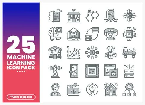 Machine Learning Icon Pack with Two Color Elements Illustrazione stock
