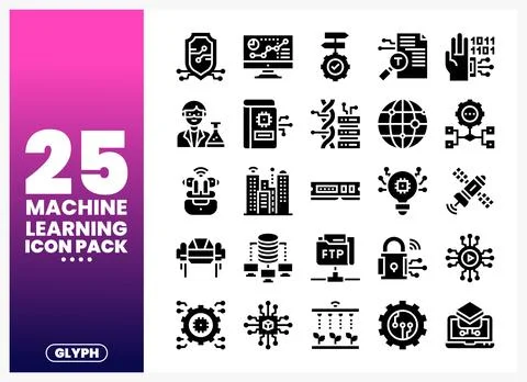 Machine Learning Icon Pack Vector Glyph Graphics Stock Illustration