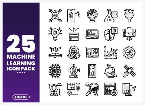 Machine Learning Icon Pack with vector graphics for technology. Stock Illustration