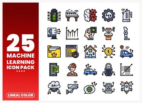 Machine Learning Icon Pack Vector Illustrations Stock Illustration