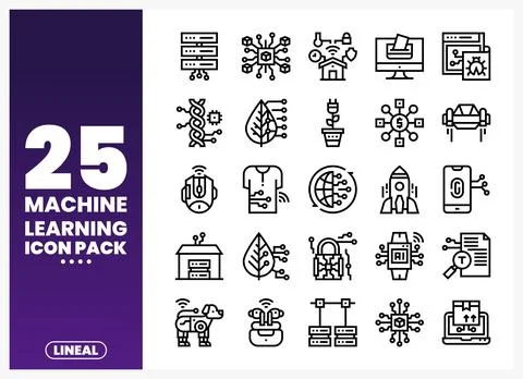 Machine learning icon pack on white background Stock Illustration