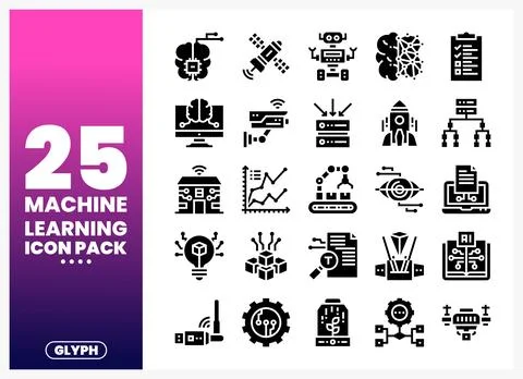 Machine Learning Icon Pack on White Background Stock Illustration