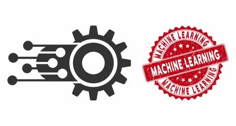Machine Learning Icon with Scratched Machine Learning Seal Stock Illustration