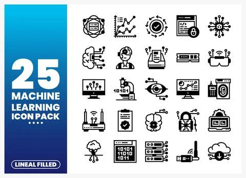 Machine learning icon set on blue gradient background Stockillustratie