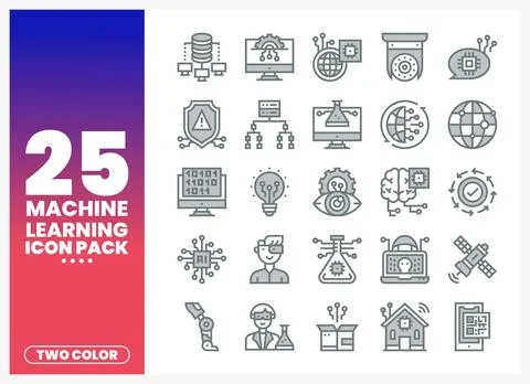 Machine learning icon set showcasing technology. data. and AI concepts on w.. イラスト素材