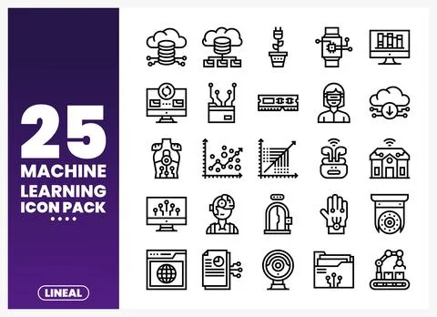 Machine learning icon set showcasing data and technology icons. Vector grap.. イラスト素材
