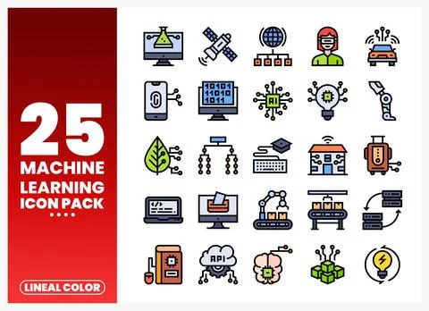 Machine learning icon set for technology and innovation. Stock Illustration