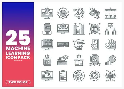 Machine learning icon set on white background with gradient Stock Illustration