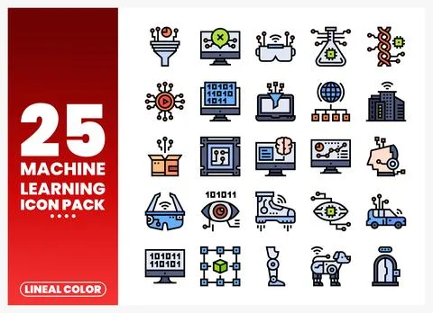 Machine learning icons. abstract digital concepts and AI technology in a mo.. Stock Illustration