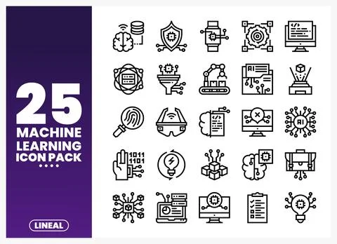 Machine Learning Icons. AI and Data Science Concept Objects. Line Graphics .. Stockillustratie