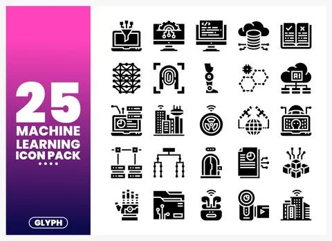 Machine Learning Icons AI. Data. Technology. and Network Graphics Stockillustratie