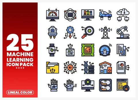 Machine Learning Icons AI. Robotics. Data. Computing Stock Illustration